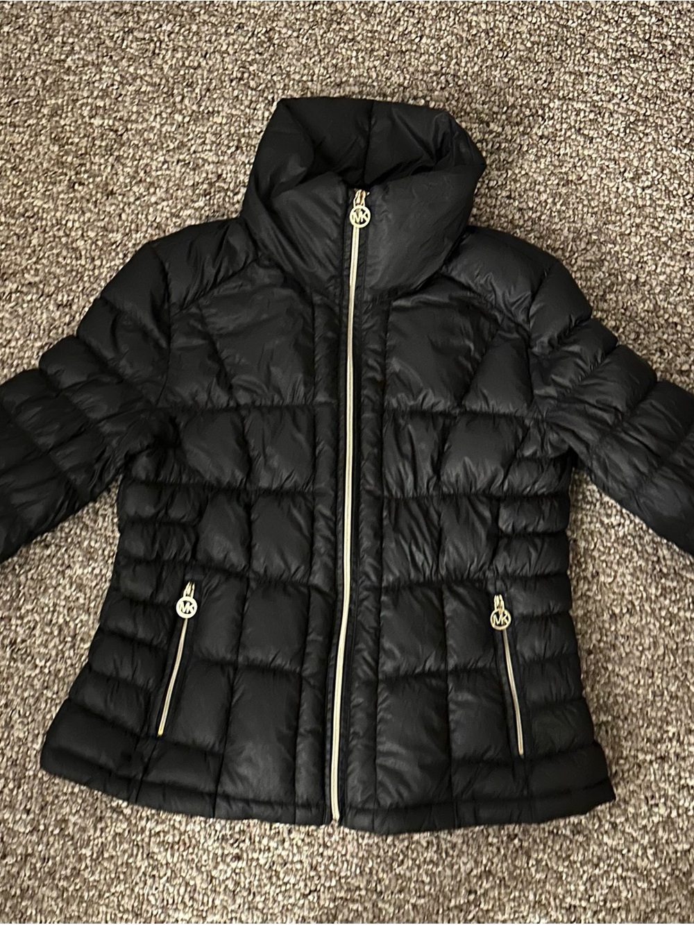 Michael Kors Black Quilted Puffer Jacket with Gold Accents